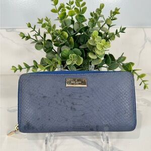 Blue Kate Spade Leather Zip Around Wallet- Authentic